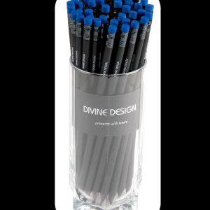 Lápiz premium grafito negro con goma azul casquillo metálico