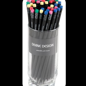 Lápiz premium grafito negro con goma col. surt. Casquillo metálico