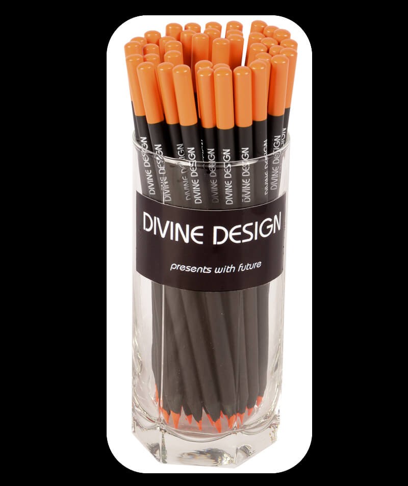 Bleistift aus schwarz durchgefärbtem Holz mit orange Neonmine – Bild 2