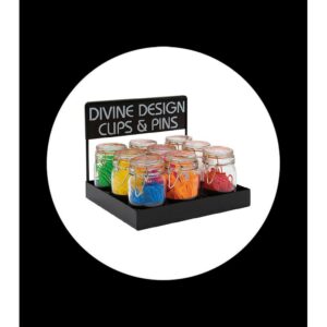display with XXL clips in assorted colours